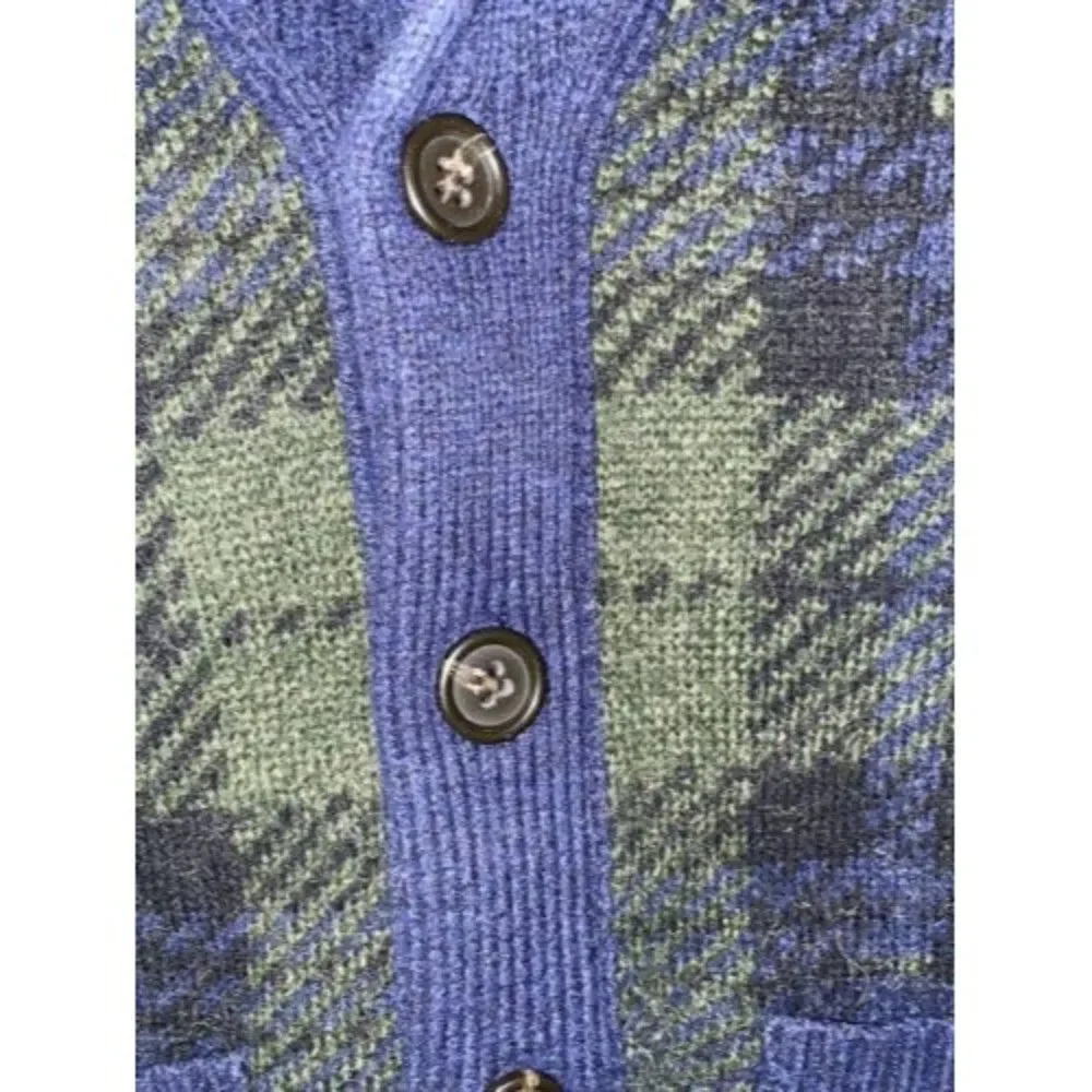 Banana Republic Wool Blend Cardigan Shawl Collar Blue Plaid Men’s Size S…